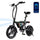 A smart product showcase features the black iScooter EB1S electric bike with its LED headlight, rear taillight, illuminated side panel, and companion mobile app displayed alongside. The image highlights the compact folding frame, rear suspension, dual disc brakes, and app connectivity, showcasing the iScooter EB1S as a portable and tech-enabled option for convenient commuting and everyday city rides.
