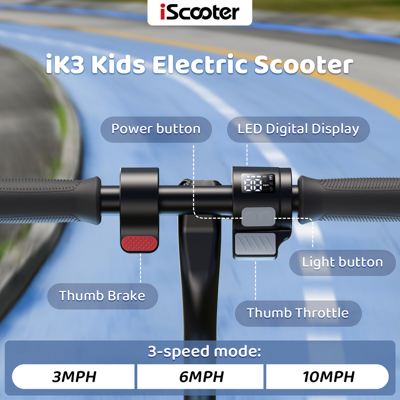 iScooter iK3 Kids Electric Scooter with Colored Ambient Light