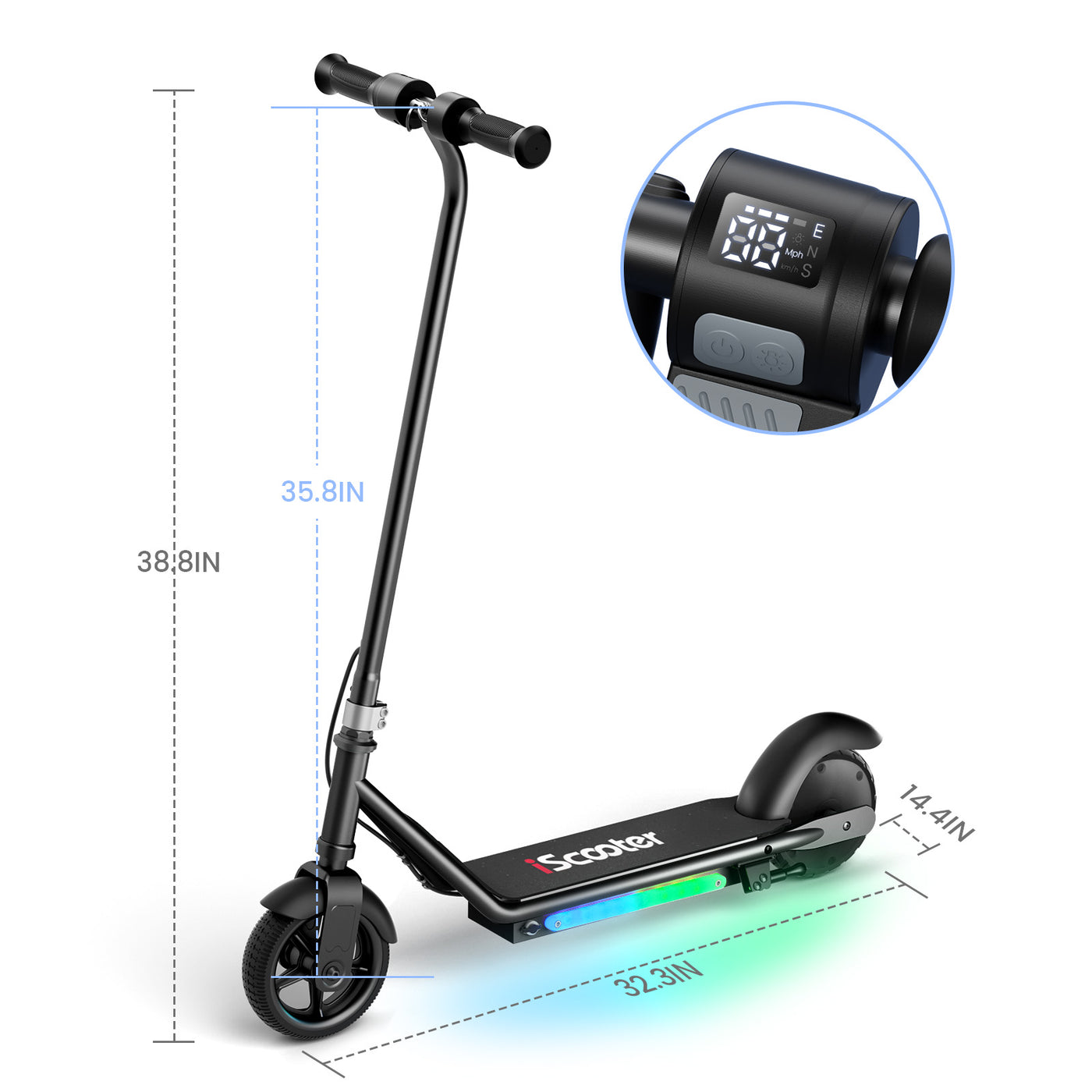 iScooter iK3 Kids Electric Scooter with Colored Ambient Light