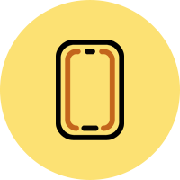 Vibrant yellow round application icon featuring a mobile phone symbol for the iScooter iK5 electric scooter, representing smart companion app connectivity, wireless device control, customized riding settings, and real-time status monitoring.