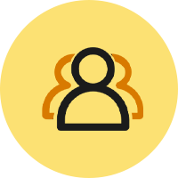Bright yellow circular community icon featuring multiple user profile silhouettes for the iScooter iK5 electric scooter, highlighting customer support services, rider network connectivity, user group features, and dedicated after-sales assistance.