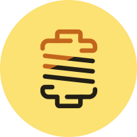 Circular yellow feature icon depicting a stylized coil spring symbol for the iScooter iK5 electric scooter, highlighting its shock-absorbing suspension system designed to deliver a smooth and comfortable ride across bumpy urban terrain.