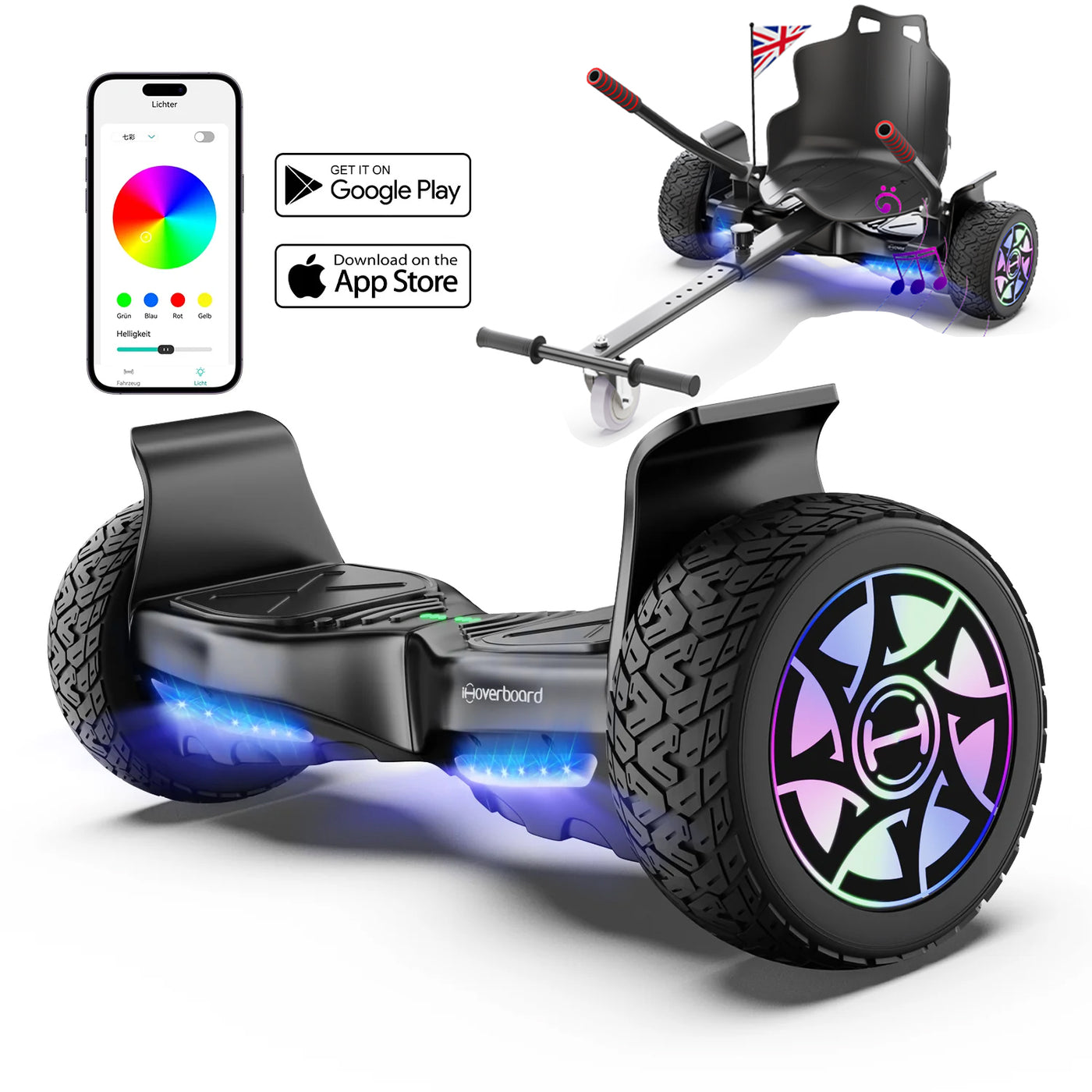 8.5" H8MAX Off Road Hoverboard with Bluetooth Music and LED Lights - Self Balancing System