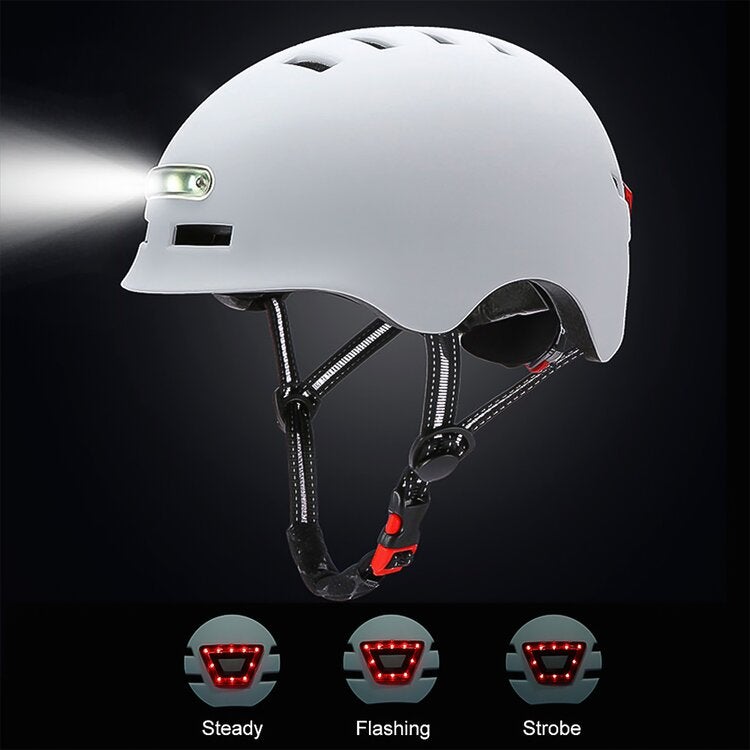 White Electric Scooter Helmet with LED Light